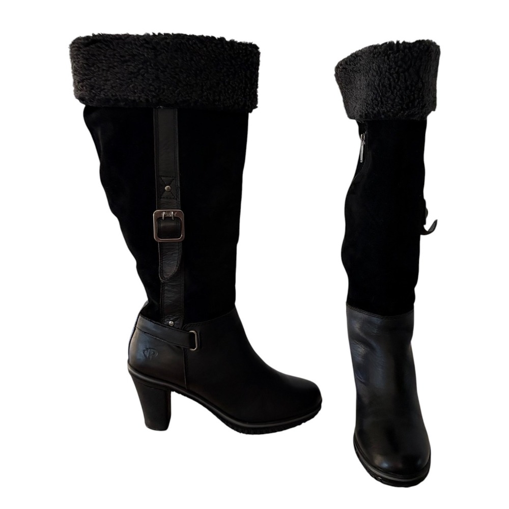 Pajar Canada Black Leather Suede Faux Fur Tall Winter Boots Size 9.5 EU 40